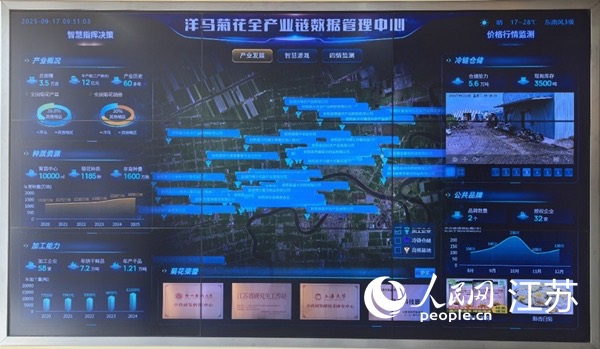 洋马镇菊花全产业链数据管理中心。人民网 崔小倩摄